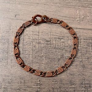 Vintage Copper Stamped Swirl Link Bracelet 7.5” Unisex